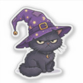 Entspanntes Hexengesicht Grumpy Schwarze Katze Hal Aufkleber (Vorderseite)