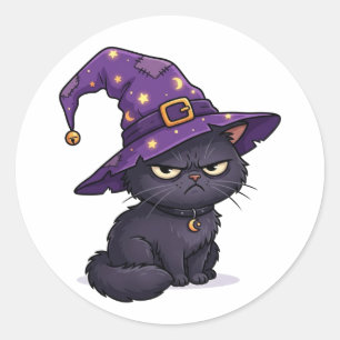 Entspanntes Hexengesicht Grumpy Schwarze Katze Hal Runder Aufkleber