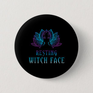 Entspanntes Hexengesicht Lotus Lustiger Halloween  Button