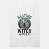 Entspanntes Hexengesicht Vintage Halloween-Design_ Geschirrtuch (Vertikal)
