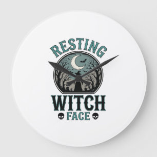 Entspanntes Hexengesicht Vintage Halloween-Design_ Große Wanduhr
