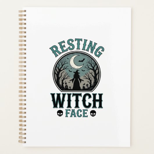 Entspanntes Hexengesicht Vintage Halloween-Design_ Planer (Vorderseite)