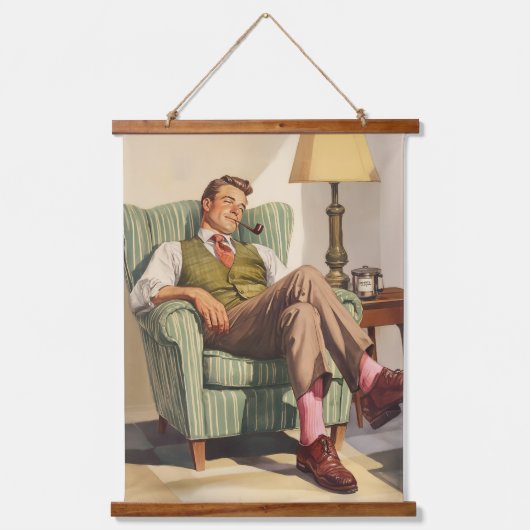 Entspannung Mitte des Jahrhunderts: Ein Gentleman' Wandteppich Mit Holzrahmen (Vorderseite)