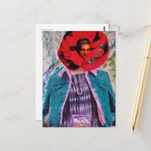 Entspannung Rote Blumige Frau Mixed Media Collage Postkarte