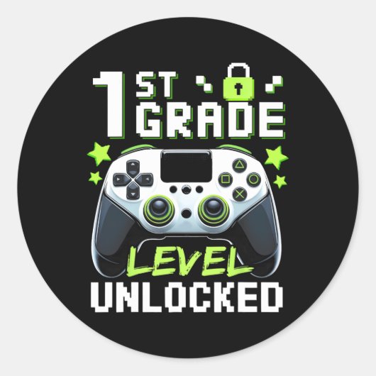 Entsperrter Video-Gamer der 1. Stufe zurück zur Sc Runder Aufkleber (Vorderseite)
