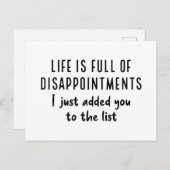 Enttäuschungen Postkarte (Vorne/Hinten)