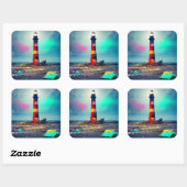 Entwässertes Leuchtturm in farbenfrohen Wracks Quadratischer Aufkleber (Blatt)