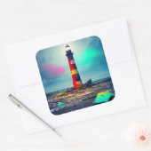 Entwässertes Leuchtturm in farbenfrohen Wracks Quadratischer Aufkleber (Umschlag)