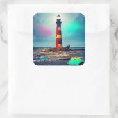 Entwässertes Leuchtturm in farbenfrohen Wracks Quadratischer Aufkleber (Tasche)