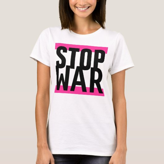 Entwerfen Sie einfach "Streifen pink STOP WAR" T-Shirt (Vorderseite)