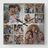 Entwerfen Sie Ihre eigene 10 FotoCollage Quadratische Wanduhr (Vorderseite)
