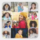 Entwerfen Sie Ihre eigene 11 FotoCollage Quadratischer Aufkleber (Vorderseite)
