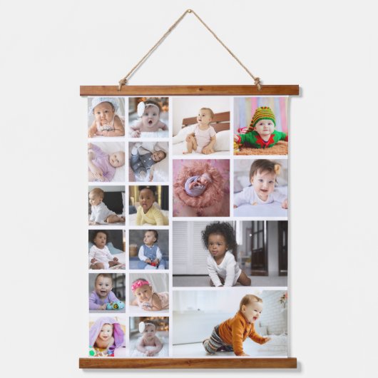 Entwerfen Sie Ihre eigene 18 FotoCollage Wandteppich Mit Holzrahmen (Vorderseite)