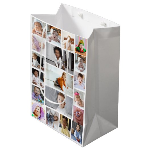 Entwerfen Sie Ihre eigene 19 FotoCollage Mittlere Geschenktüte (Vorderseite Schrägansicht)