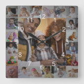 Entwerfen Sie Ihre eigene 21 FotoCollage Quadratische Wanduhr (Vorderseite)