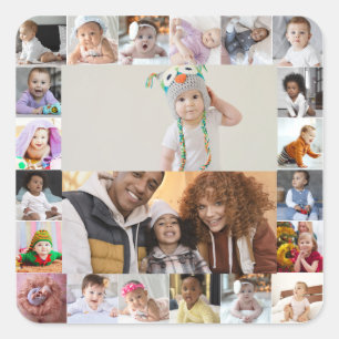 Entwerfen Sie Ihre eigene 22 FotoCollage Quadratischer Aufkleber