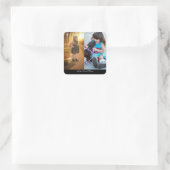 Entwerfen Sie Ihre eigene 2-FotoCollage Quadratischer Aufkleber (Tasche)