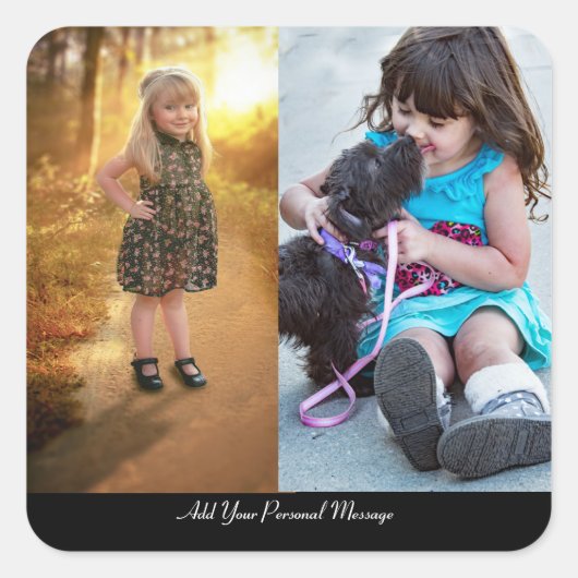 Entwerfen Sie Ihre eigene 2-FotoCollage Quadratischer Aufkleber (Vorderseite)