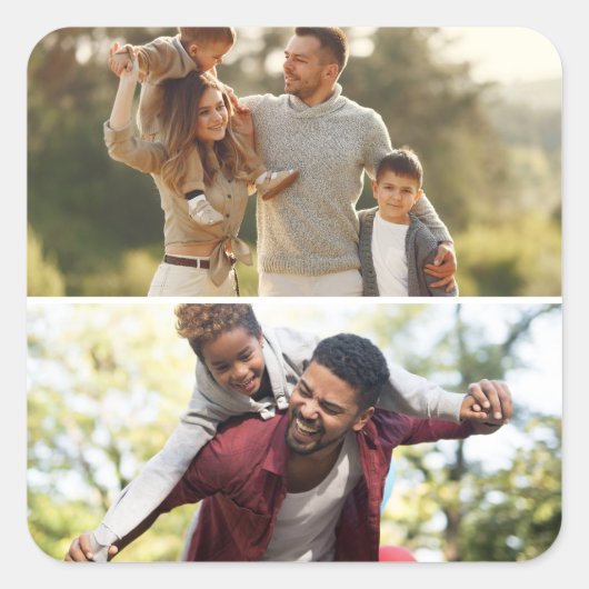 Entwerfen Sie Ihre eigene 2-FotoCollage Quadratischer Aufkleber (Vorderseite)