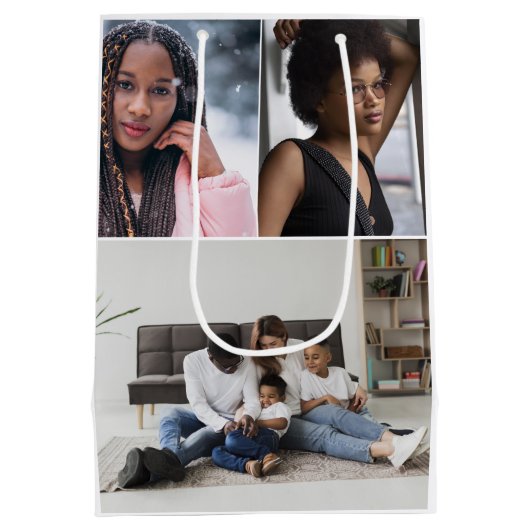 Entwerfen Sie Ihre eigene 3 FotoCollage Mittlere Geschenktüte (Rückseite)