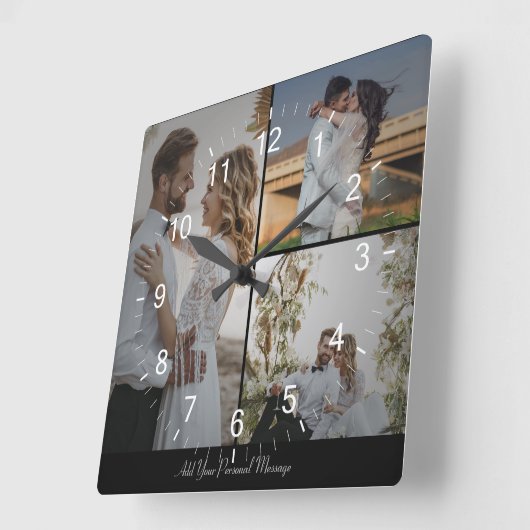 Entwerfen Sie Ihre eigene 3 FotoCollage Quadratische Wanduhr (Winkel)