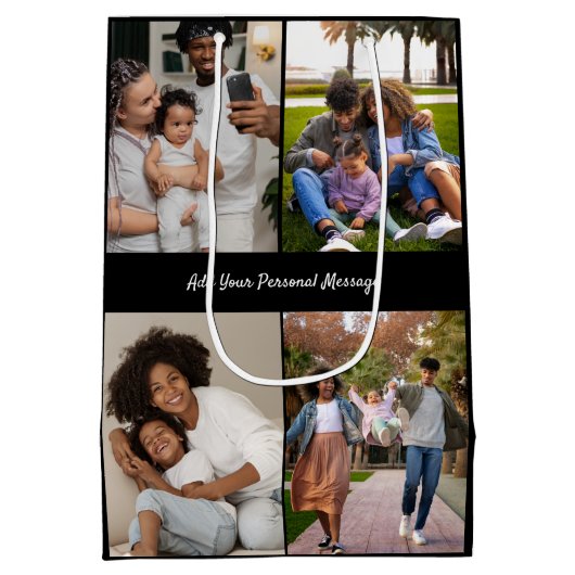 Entwerfen Sie Ihre eigene 4-FotoCollage Mittlere Geschenktüte (Rückseite)