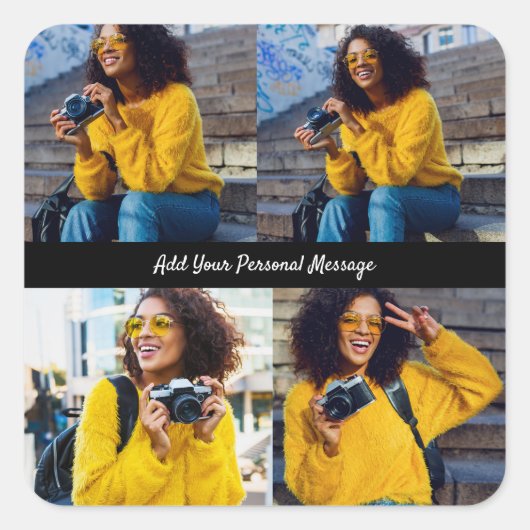 Entwerfen Sie Ihre eigene 4-FotoCollage Quadratischer Aufkleber (Vorderseite)