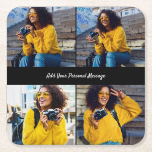 Entwerfen Sie Ihre eigene 4-FotoCollage Rechteckiger Pappuntersetzer