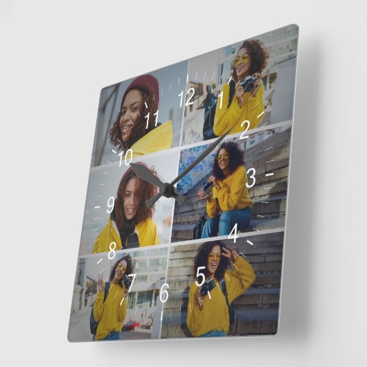 Entwerfen Sie Ihre eigene 6 FotoCollage Quadratische Wanduhr (Winkel)