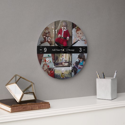 Entwerfen Sie Ihre eigene 7 FotoCollage Große Wanduhr (Büro)