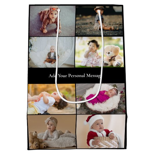 Entwerfen Sie Ihre eigene 8 FotoCollage Mittlere Geschenktüte (Rückseite)