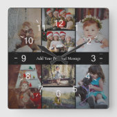 Entwerfen Sie Ihre eigene 8 FotoCollage Quadratische Wanduhr (Vorderseite)