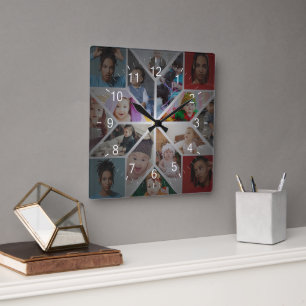 Entwerfen Sie Ihre eigene Fotocollage mit 16 Fotos Quadratische Wanduhr