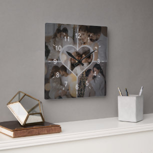 Entwerfen Sie Ihre eigene Fotocollage mit 5 Fotos Quadratische Wanduhr