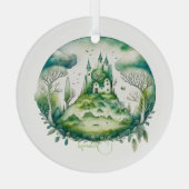 Entwerfen Sie Ihre eigene grüne Fantasy Castle Lan Ornament Aus Glas (Rückseite)