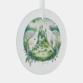Entwerfen Sie Ihre eigene grüne Fantasy Castle Lan Ornament Aus Glas (Vorderseite Rechts)