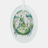 Entwerfen Sie Ihre eigene grüne Fantasy Castle Lan Ornament Aus Glas (Vorderseite links)