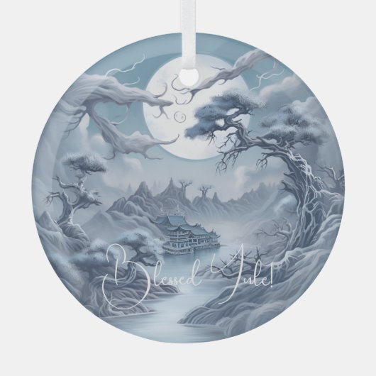 Entwerfen Sie Ihre eigene mistelblaue Landschaft Ornament Aus Glas (Vorderseite)