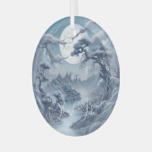 Entwerfen Sie Ihre eigene mistelblaue Landschaft Ornament Aus Glas (Vorderseite links)