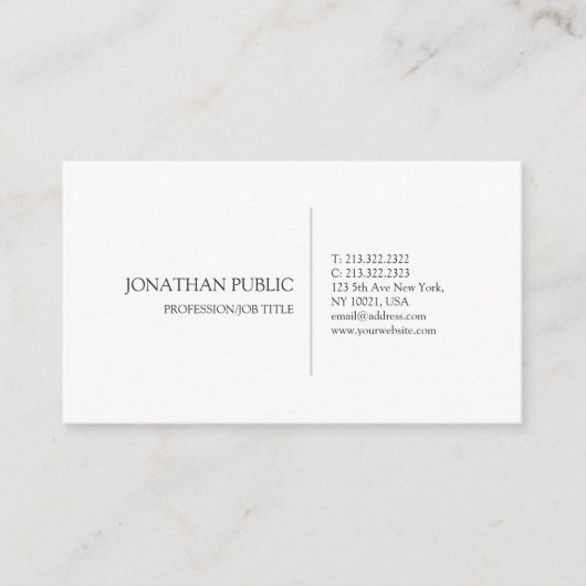 Entwerfen Sie Ihre eigene sanfte Weiß Moderne Eleg Visitenkarte (Vorderseite)