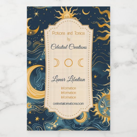 Entwerfen Sie Ihre eigene "Wistful Sun & Moon Cele Weinetikett (Einzelnes Label)