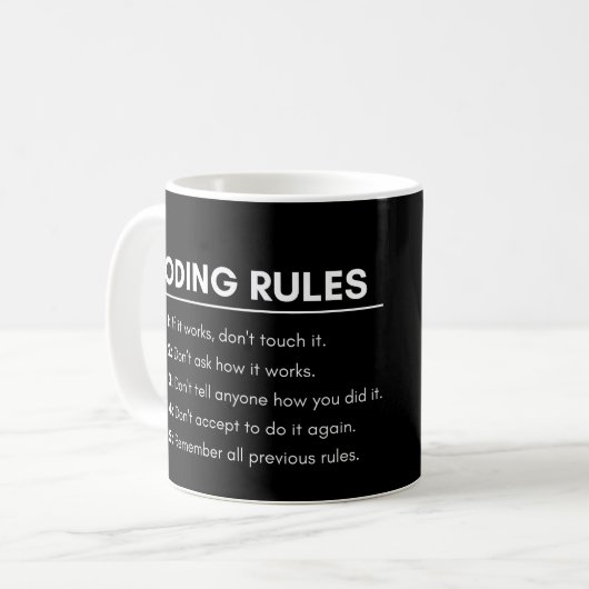 Entwickler & Programmierer Coding-Regeln Lustig Kaffeetasse (Vorderseite Links)