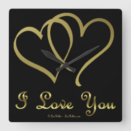 Entwined Gold Hearts i Love You Quadratische Wanduhr