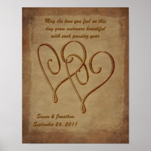 Entwined Hearts Aged Paper Customizable Wedding Po Poster