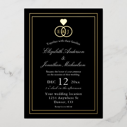 Entwined Rings Wedding Folieneinladung (Vorderseite)