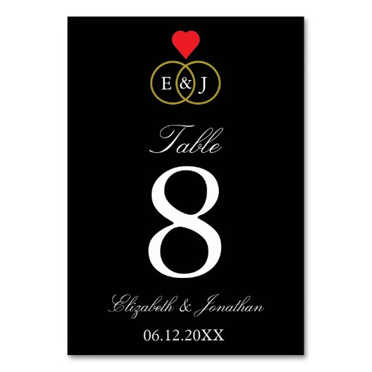 Entwined Rings Wedding Tischnummer (Vorderseite)