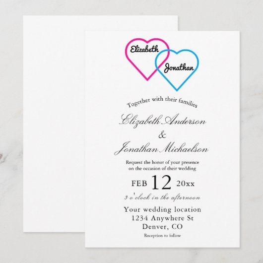 Entwinnte Hearts Wedding Einladung (Vorne/Hinten)