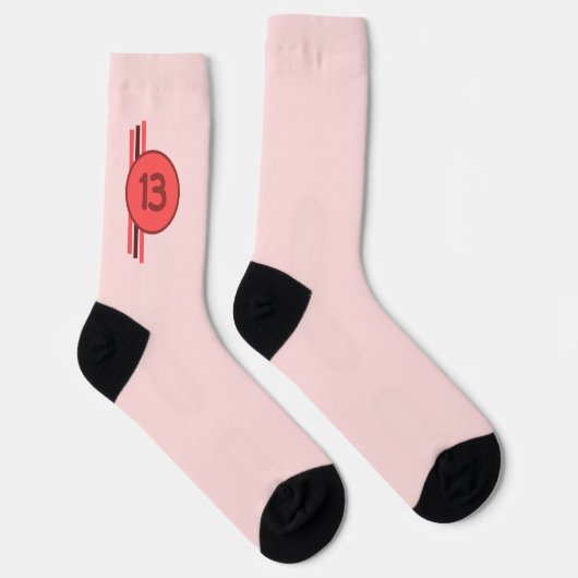 Entwurf 13 in rot auf Korallenrot mit Streifen Socken (Rechts)