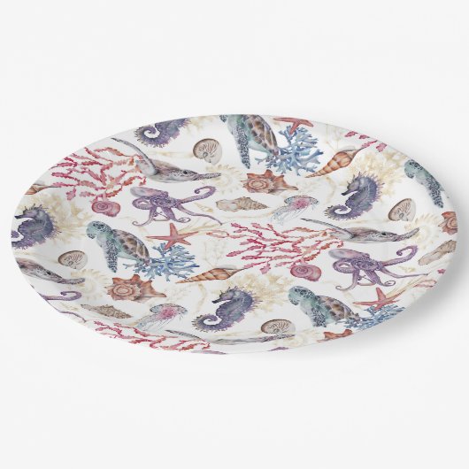 Entwurf 1 der Unterwasserfarben-Zusammenstellung Pappteller (Schrägansicht)