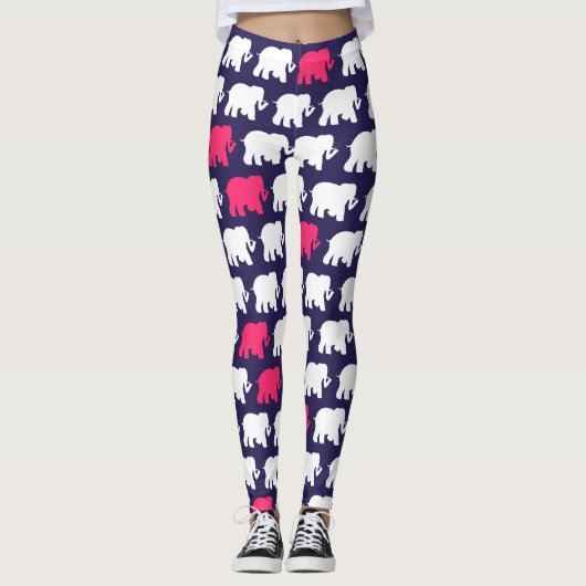 Entwurf des Marineblaus und der rosa Elefanten Leggings (Vorderseite)